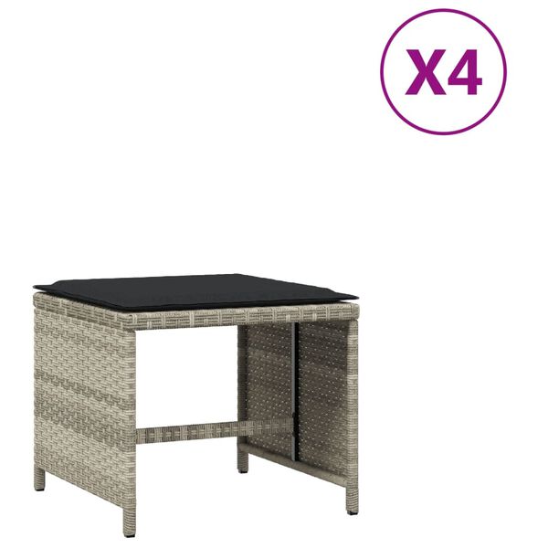 vidaXL Sgabelli Giardino Cuscini 4pz Grigio Chiaro 40x40x35 Polyrattan