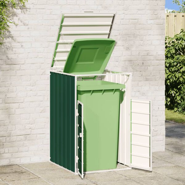 vidaXL Copribidone con Ruote Bidone Singolo Verde 72x81x115cm Acciaio