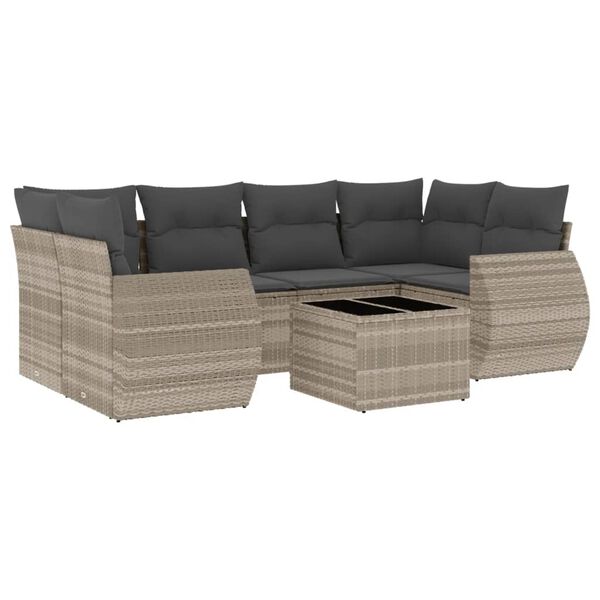 vidaXL Set Divani da Giardino 7pz con Cuscini Grigio Chiaro Polyrattan