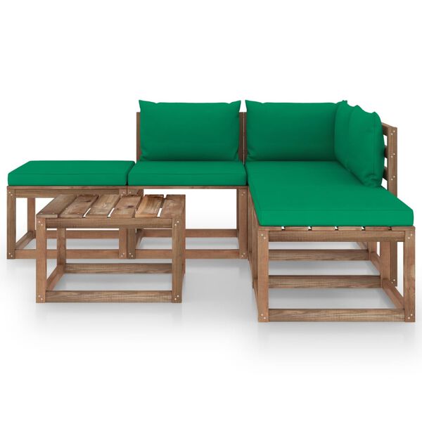 vidaXL Set Salotto da Giardino 6 pz con Cuscini Verdi