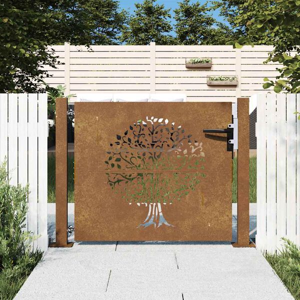 vidaXL Cancello da giardino 100x75 cm in acciaio Corten con design ad albero