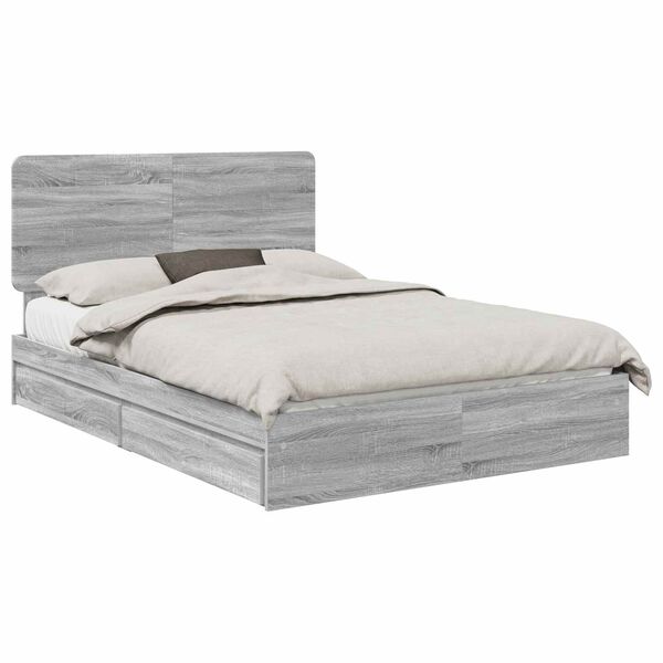 vidaXL Letto con Contenitore con testiera Grigio Sonoma 140 x 200 cm
