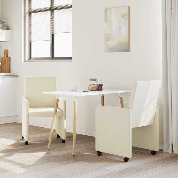 vidaXL Sedie da Pranzo con Ruote con ruote 2 pcs Crema 57 x 66 x 94 cm
