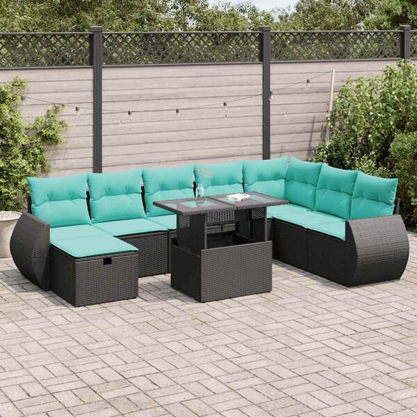 vidaXL Set Divano da Giardino 9pz con Cuscini Grigio Polyrattan Acacia
