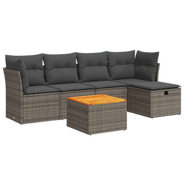 vidaXL Set Divano da Giardino 6 pz con Cuscini Grigio in Polyrattan