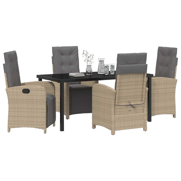 vidaXL Set da Pranzo per Giardino con cuscino 5 pcs Beige polyrattan