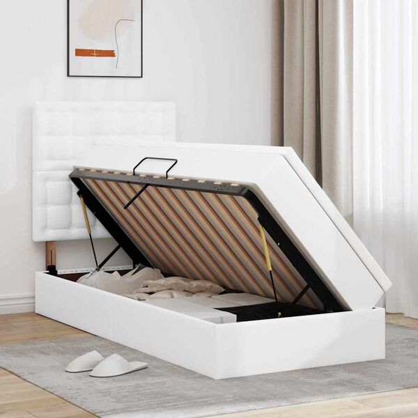 vidaXL Letto con contenitore e LED con led Bianco Puro 90 x 200 cm