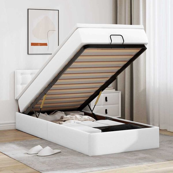 vidaXL Letto Pouf con Materasso Bianco 100x200 cm Similpelle