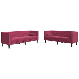 vidaXL Set Divani Chesterfield 2pz con Cuscini Rosso Vino Velluto