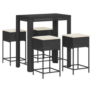 vidaXL Set Bar da Giardino 5 pz con Cuscini in Polyrattan Nero
