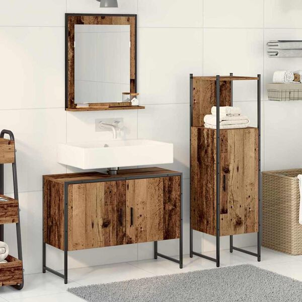 vidaXL Set di mobili per il bagno 3 pcs Marrone Legno multistrato