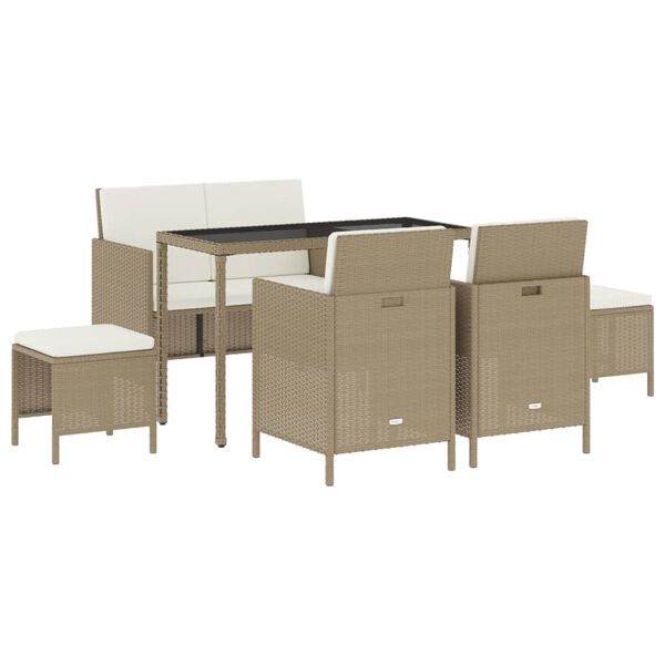 vidaXL Set da Pranzo da Giardino 6 pz con Cuscini Beige in Polyrattan