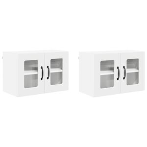 vidaXL Mobile in vetro da parete PORTO 2 pcs Bianco 60 x 31 x 40 cm