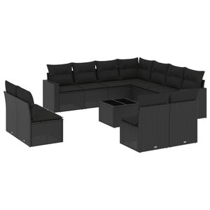 vidaXL Set Divani da Giardino 12 pz con Cuscini Nero in Polyrattan