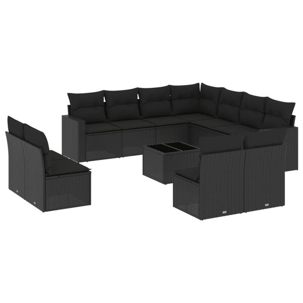vidaXL Set Divani da Giardino 12 pz con Cuscini Nero in Polyrattan