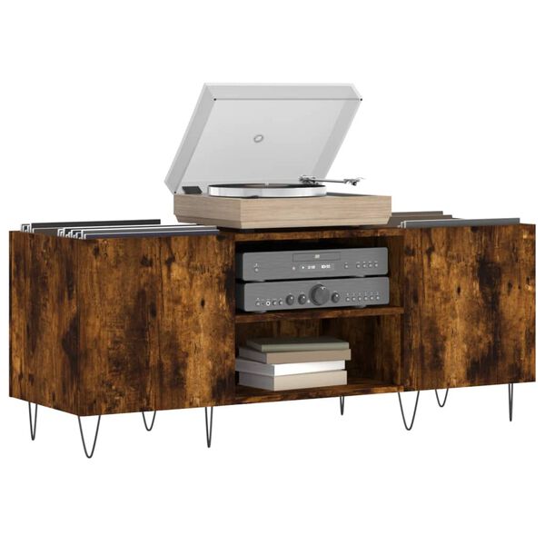 vidaXL Mobile Porta Dischi Rovere Fumo 121x38x48 cm Legno Multistrato