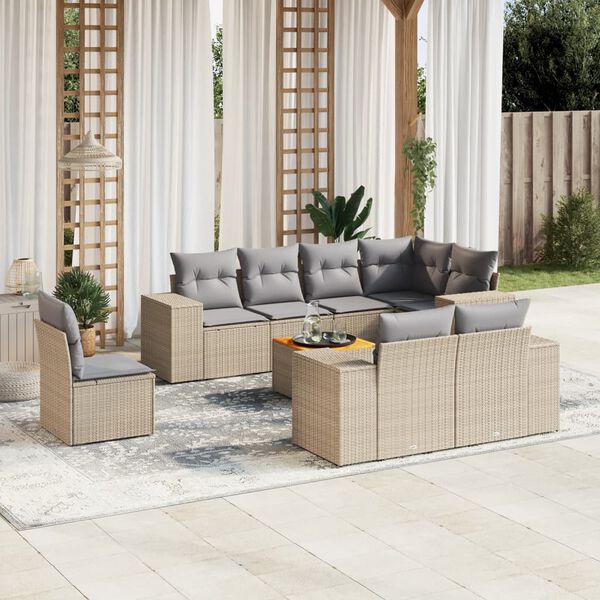 vidaXL Set Divano da Giardino 9 pz con Cuscini Beige in Polyrattan