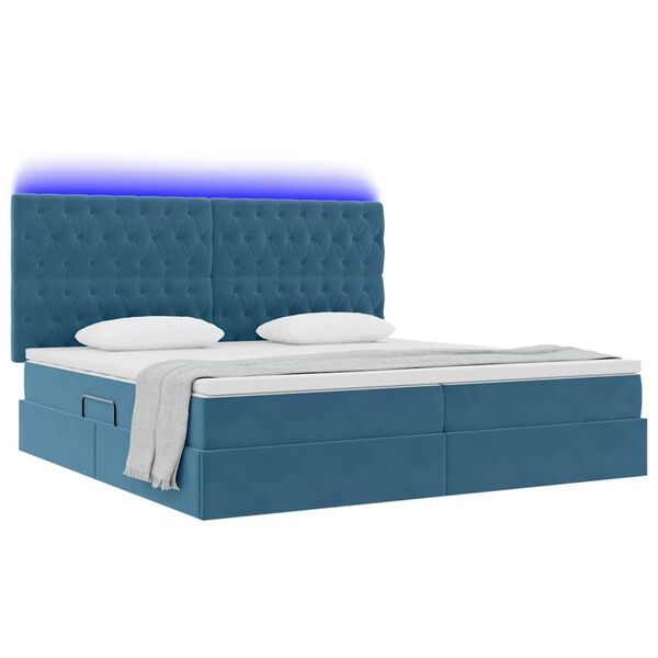 vidaXL Letto con contenitore e LED Blu Scuro 200 x 200 cm Velluto
