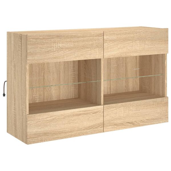 vidaXL Mobile TV a Parete con Luci LED Rovere Sonoma 98,5x30x60,5 cm