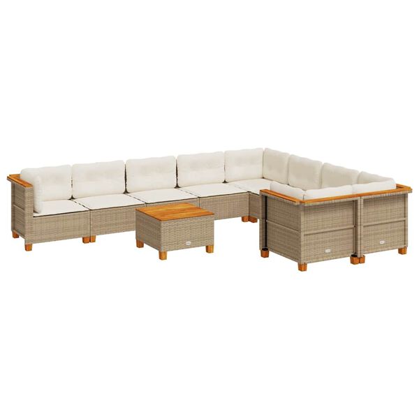 vidaXL Set Divano da Giardino 10 pz con Cuscini Beige in Polyrattan
