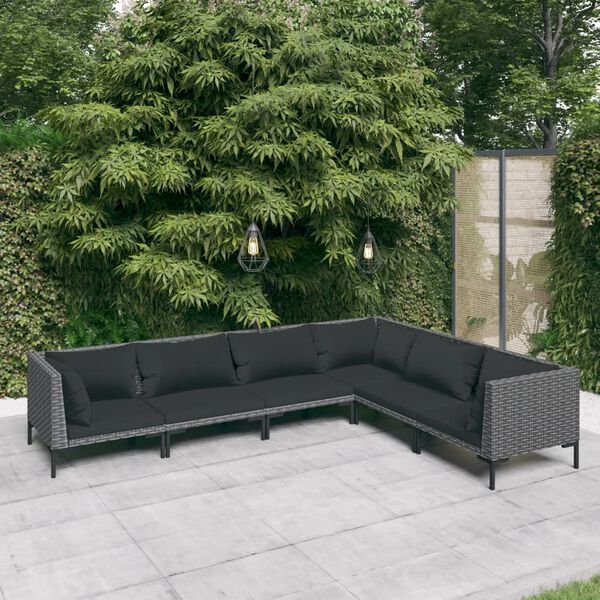 vidaXL Divani da Giardino 6 pz con Cuscini in Polyrattan Grigio Scuro