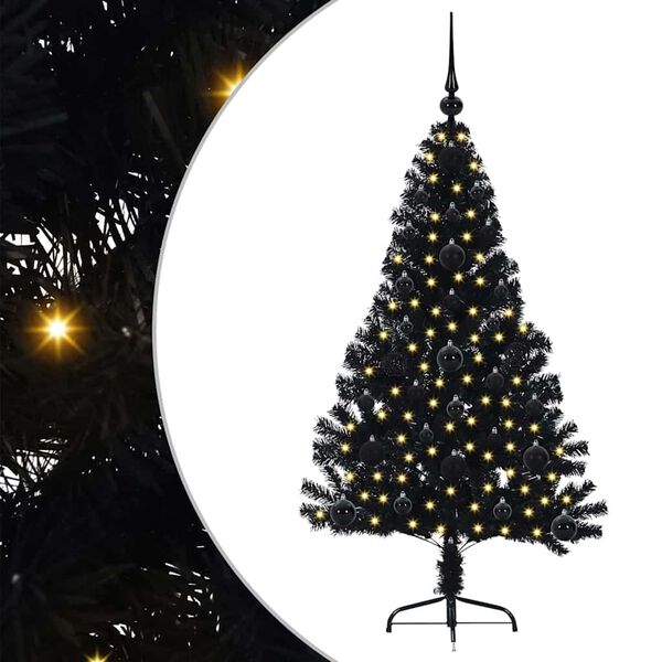 vidaXL Albero di Natale artificiale con luci integrate Nero 120 cm PVC