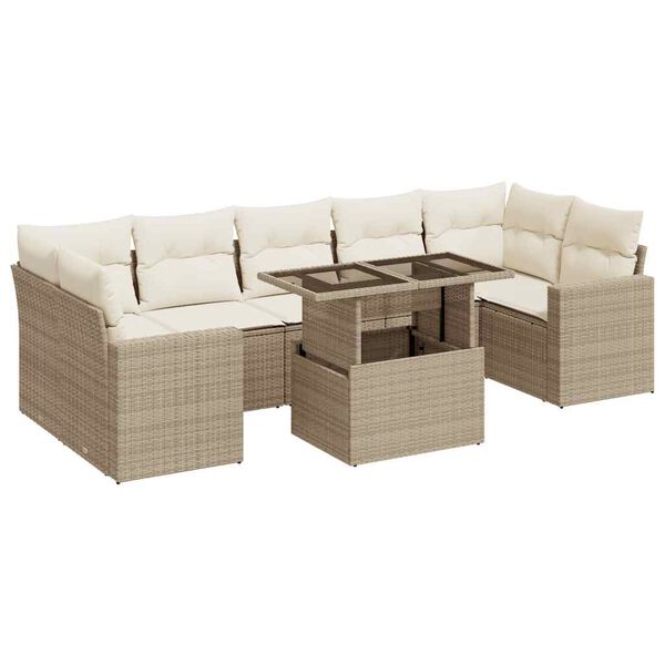 vidaXL Set Divano da Giardino 8 pz con Cuscini Beige in Polyrattan
