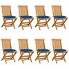 vidaXL Sedie Pieghevoli con Cuscini Blu 8 pz in Massello di Teak