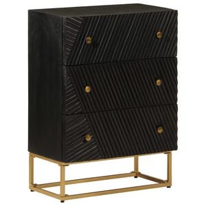 vidaXL Cassettiera Nera 55x30x76 cm in Legno Massello di Mango e Ferro