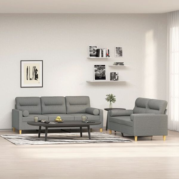 vidaXL Set di Divani 2 pz con Cuscini Decorativi Grigio Scuro Tessuto