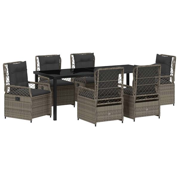vidaXL Set da Pranzo per Giardino 7 pcs Grigio polyrattan