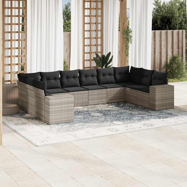 vidaXL Set Divano Giardino 10 pz con Cuscini Grigio Chiaro Polyrattan