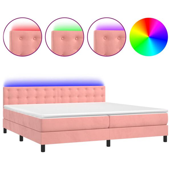 vidaXL Letto a Molle con Materasso e LED Rosa 200x200 cm in Velluto