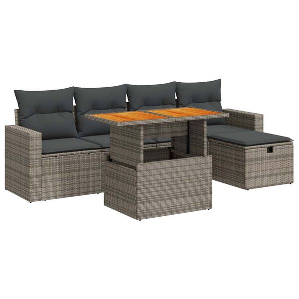 vidaXL Set Divano da Giardino 6pz con Cuscini Grigio Polyrattan Acacia
