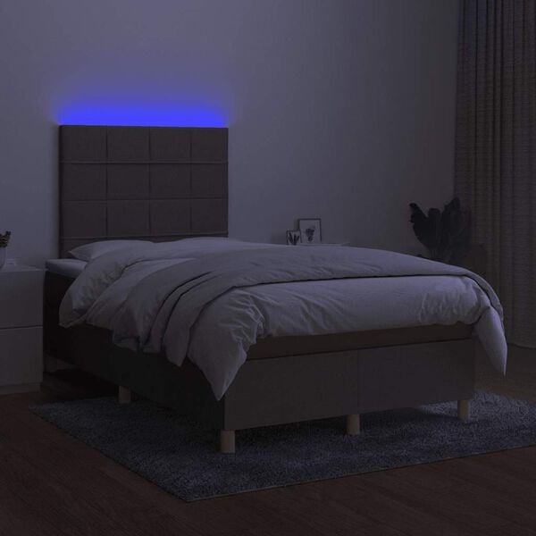 vidaXL Letto a Molle con Materasso e LED Tortora 120x190 cm in Tessuto