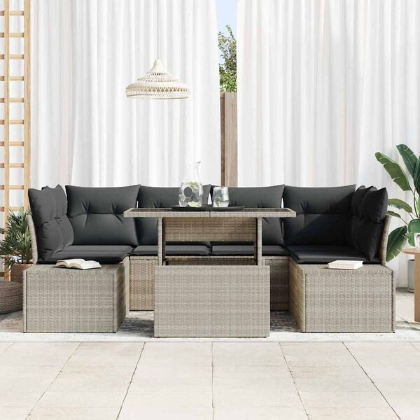 vidaXL Set di divani con cuscino 7 pcs Grigio chiaro polyrattan