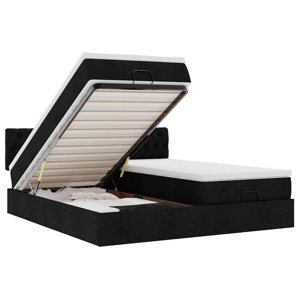 vidaXL Struttura Letto Pouf con Materassi Nero 160x200 cm in Tessuto