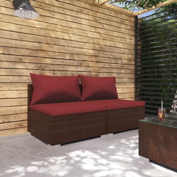 vidaXL Set Divani da Giardino 2 pz con Cuscini in Polyrattan Marrone
