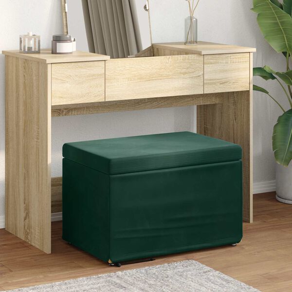 vidaXL Pouf Verde Scuro 61 x 41 x 40 cm Velluto e Legno Ingegnerizzato