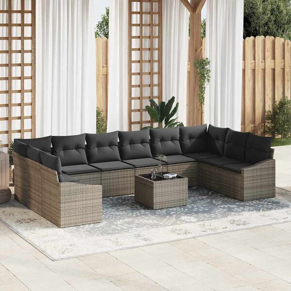 vidaXL Set di divani con cuscino 11 pcs Grigio polyrattan