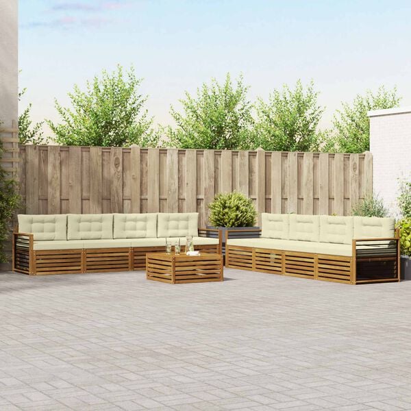 vidaXL Set di divani da esterno con cuscino 9 pcs Naturale e Crema