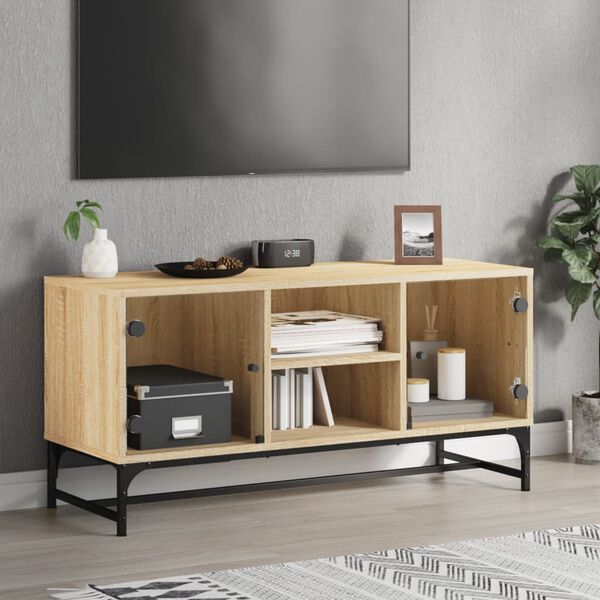 vidaXL Mobile Porta TV con Ante in Vetro Rovere Sonoma 102x37x50 cm