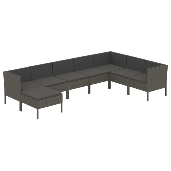 vidaXL Set Divani da Giardino 8 pz con Cuscini in Polyrattan Grigio