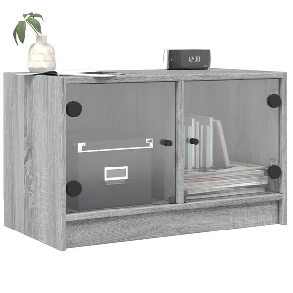 vidaXL Mobile Porta TV con Ante in Vetro Grigio Sonoma 68x37x42 cm