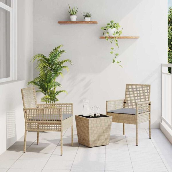 vidaXL Set Bistro da Giardino 3 pcs Beige Poly Rattan