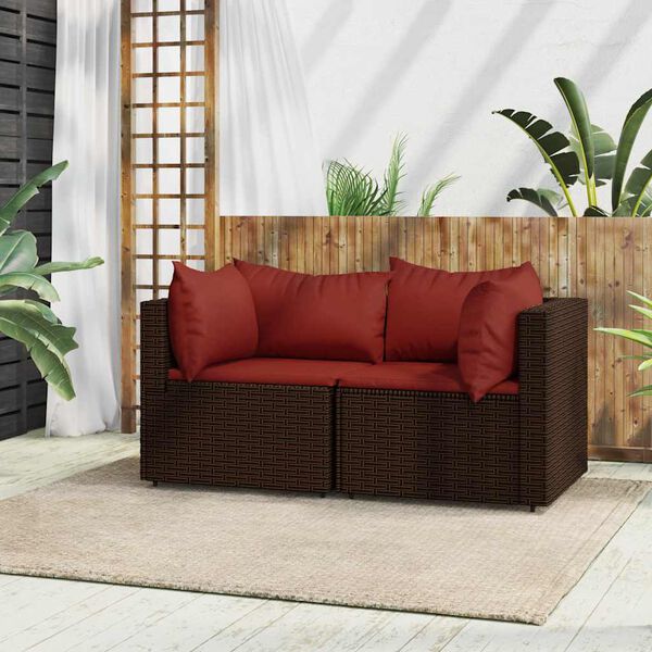 vidaXL Divani Angolari da Giardino con Cuscini 2pz Polyrattan Marrone