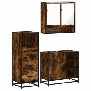 vidaXL Set Mobili da Bagno 3 pz Rovere Fumo in Legno Multistrato