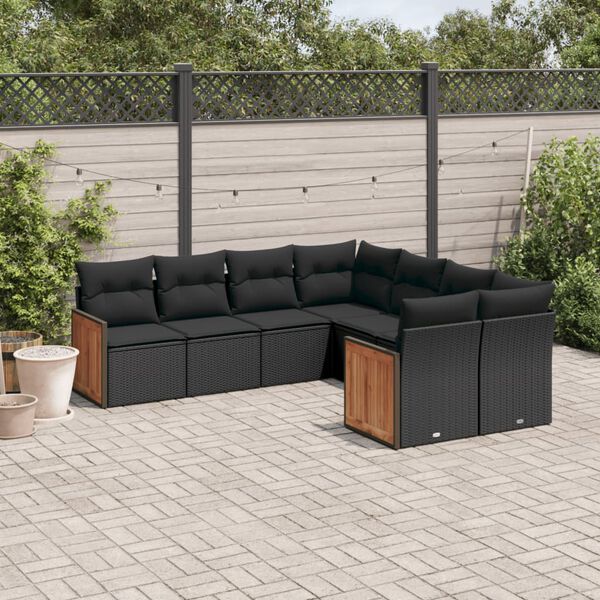 vidaXL Set Divani da Giardino con Cuscini 8 pz Nero in Polyrattan