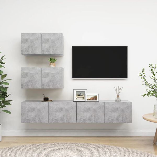 vidaXL Set di Mobili Porta TV 4 pz Grigio Cemento in Legno Multistrato