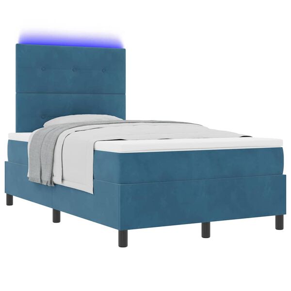 vidaXL Letto a Sorgente LED Blu Scuro 120 x 190 cm Velluto